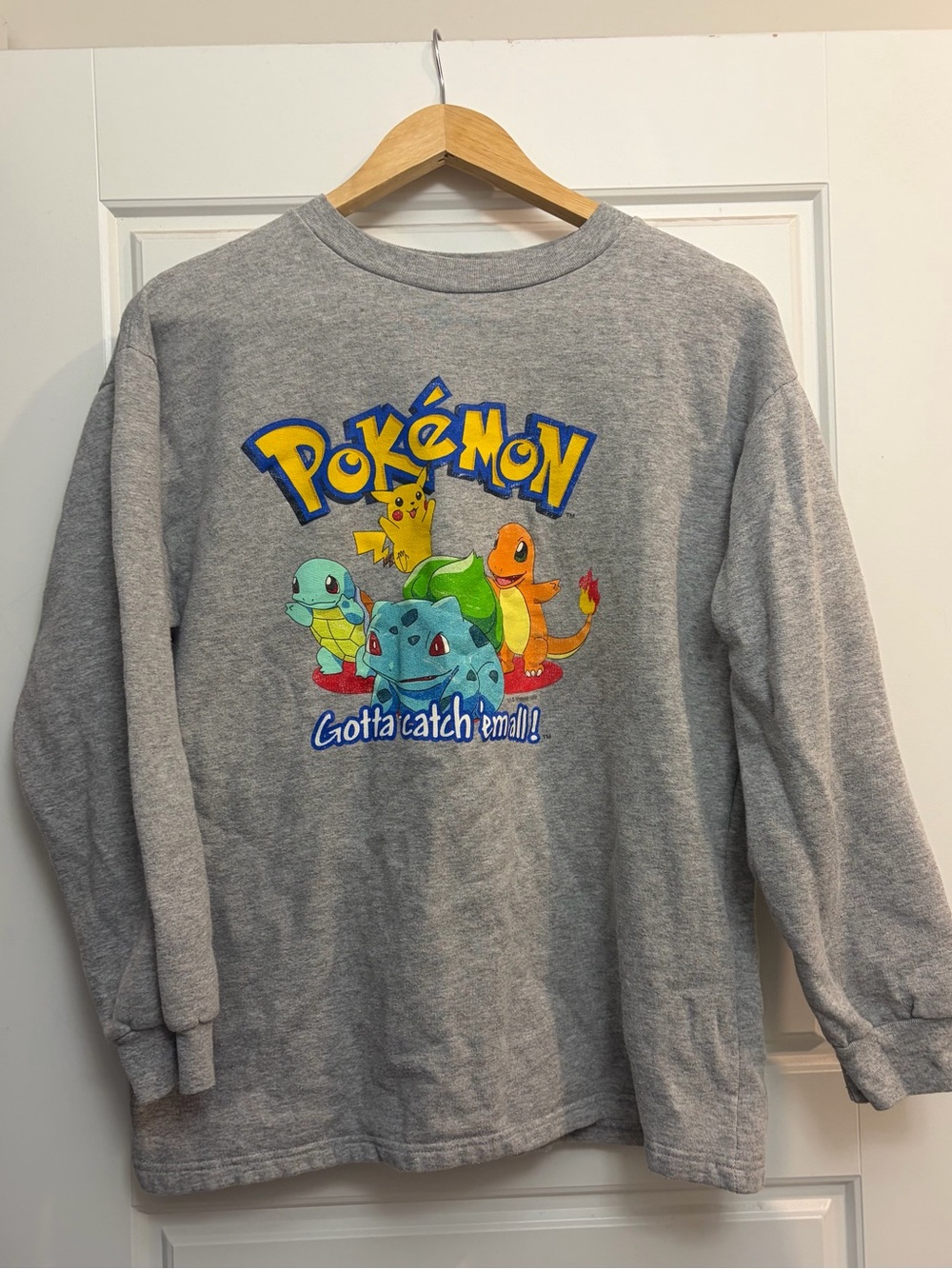 Pokemon Gray Crewneck Sweatshirt with Yellow, Blue, Green, Orange Graphic
